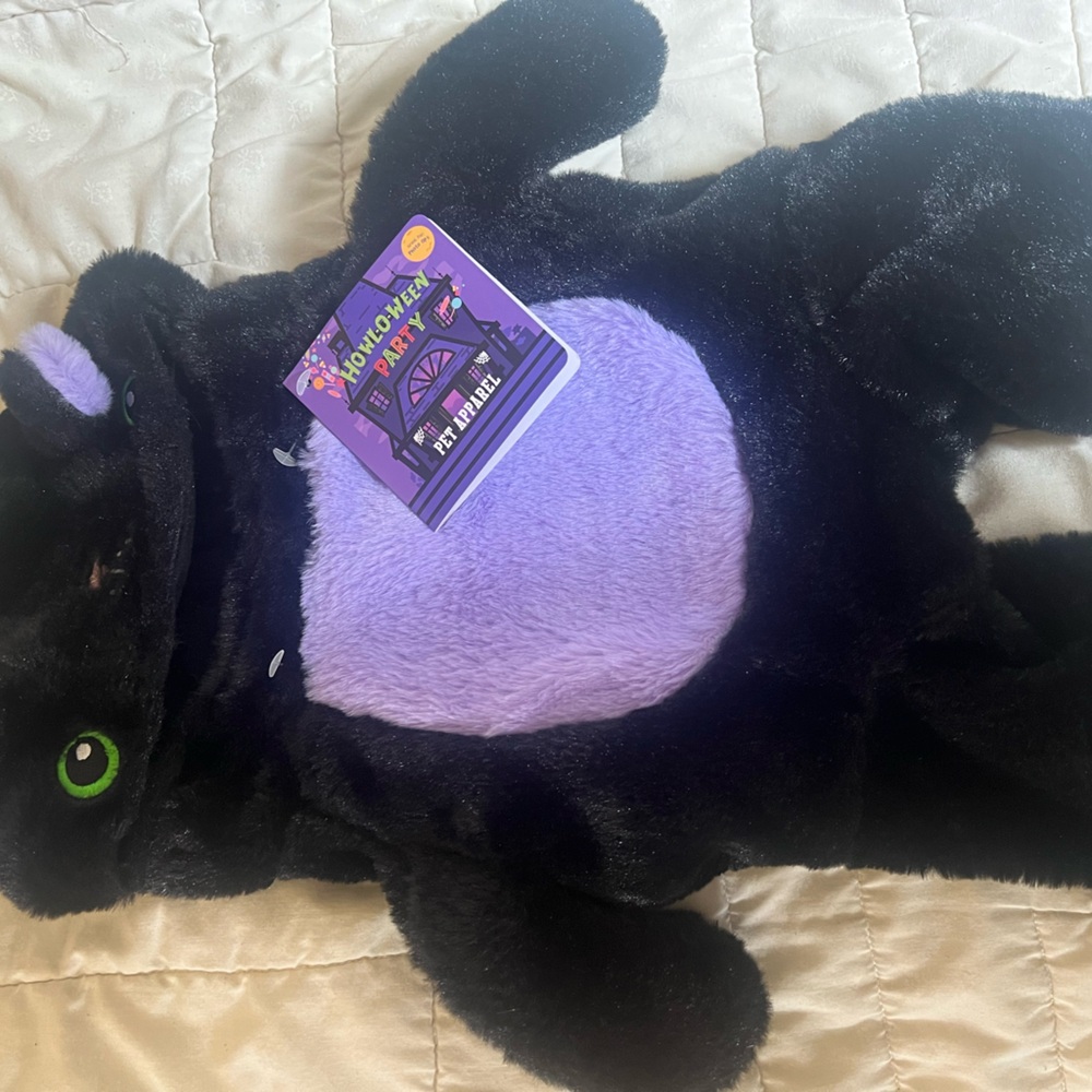 Dog costume- soft size M.  Black with purple.  Warm very well made.